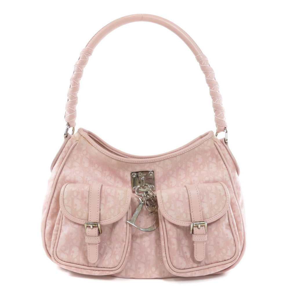 Christian Dior Trotter Shoulder Bag Canvas Leather Pink